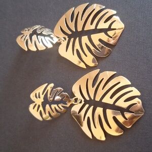 Tropical Monstera Leaf Earrings Solid Gold Brass Botanical Jewelry